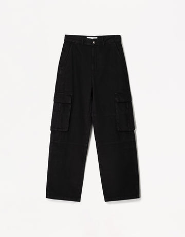 Bershka Calças Jeans Baggy Cargo Preta