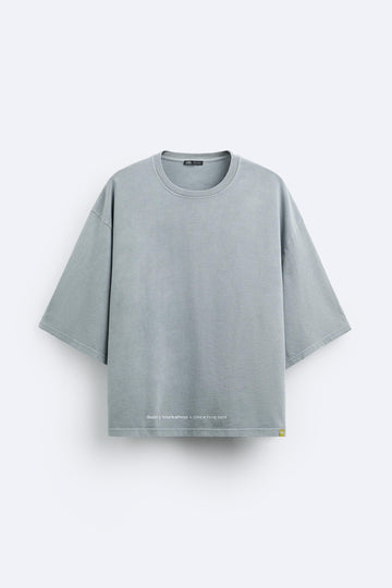 Zara T-Shirt Oversized Lavada De Mensagens Azul