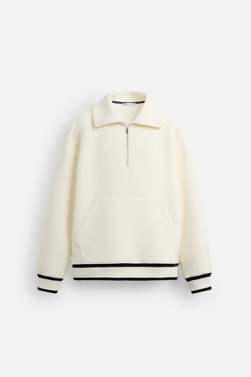 Zara Blusão Com Gola E Efeito de Correr Branco Marfim