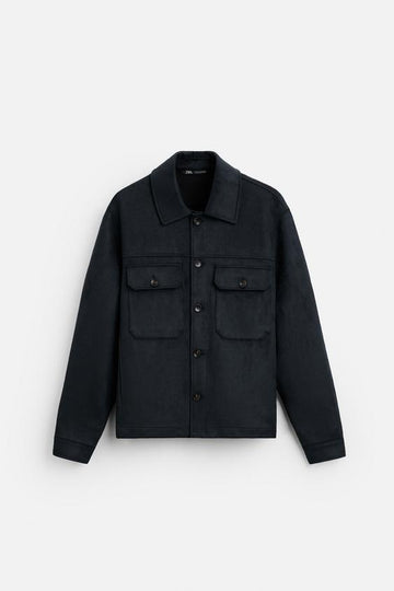 Zara Casaco Com Efeito Carmurca Azul Marinho