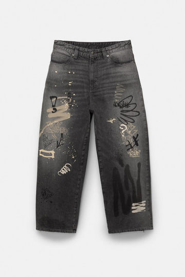 Pull&bear Calças Jeans Skater Graffiti STWD Preto Lavado