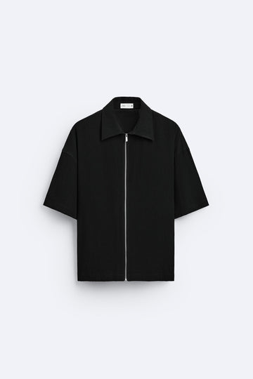 Zara Camisa Plissada Com Zip Preta