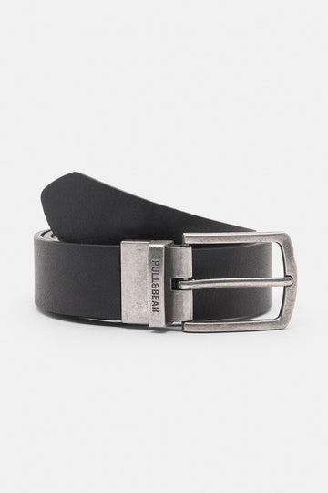 Pull&Bear Cinto Com Efeito Pele Logotipo Fivela Preta