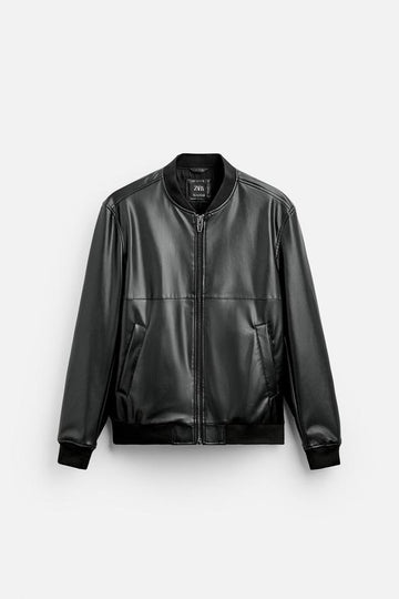 Zara Bomber Com Efeito De Pele Preto