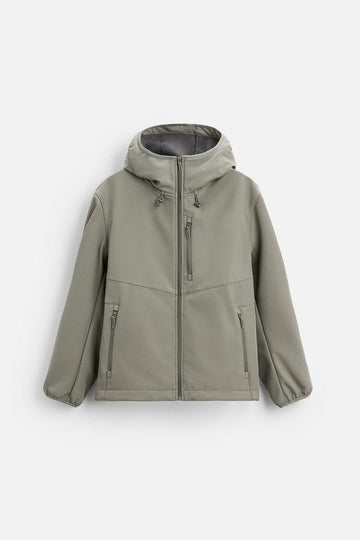 Zara Casaco Técnico Com Capuz Verde-Cinzento