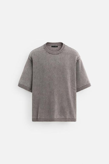 Zara T-shirt De Malha Lavada Lilas