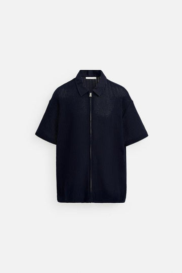 Zara Camisa De Estrutura Zip Azul Marinho
