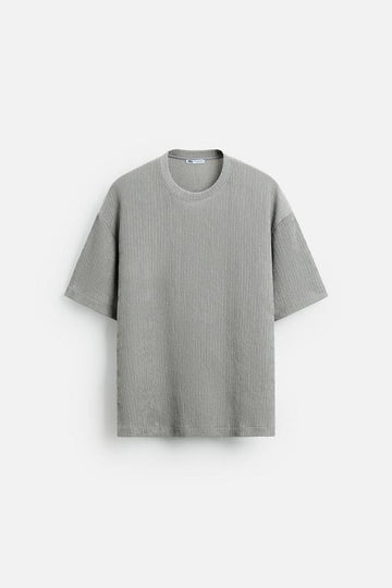 Zara T-shirt Jacquard Com Textura Cinzento