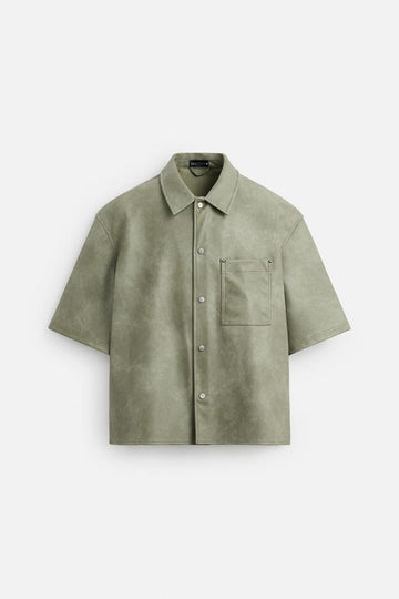 Zara Camisa Larga Com Efeito Pele Caqui - Claro