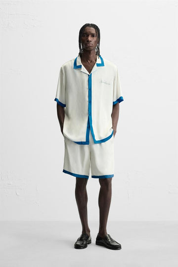 Zara Camisa Acetinada Terminais Azuis