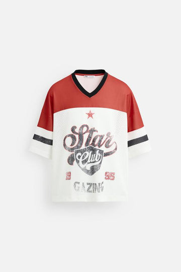 Zara T-shirt Retro Futebol Americano Branco-Marfim