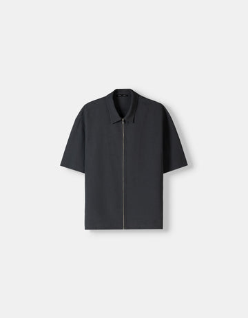 Bershka Camisa Plissada De Zip Cinza