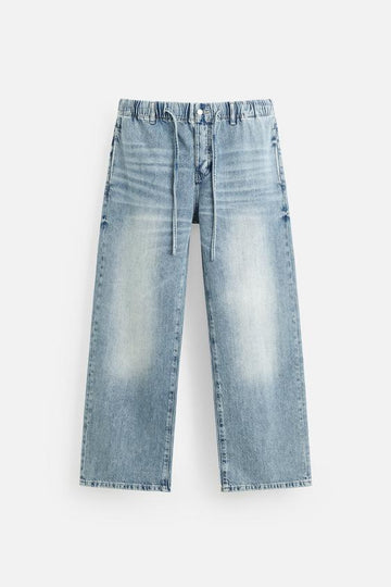 Zara Calças Jeans Relaxed Fit Cintura Azul