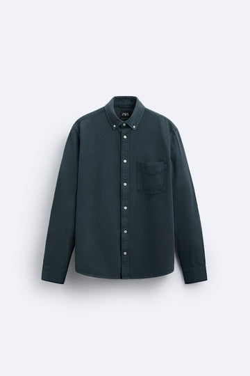Zara Camisa Denim Azul Marinho