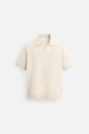 Zara Polo De Malha Estruturada Bege-Claro