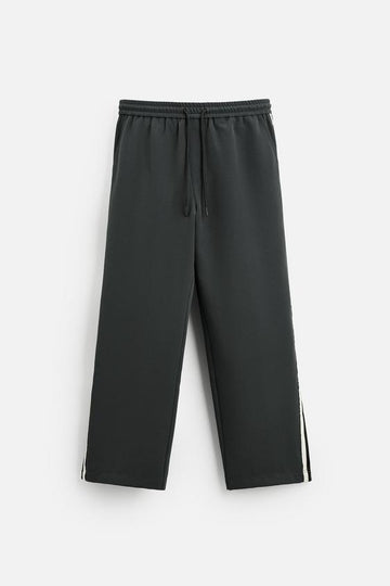 Zara Calças Técnicas Com Faixa Cinzento Verde