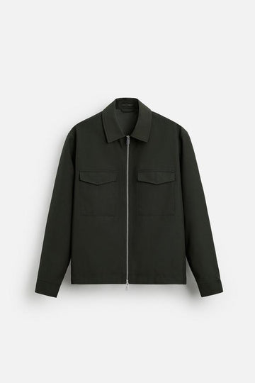 Zara Camisa Regular Fit Verde Escuro
