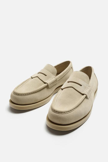 Zara Mocassins De Pele Com Máscara Branco-Cru