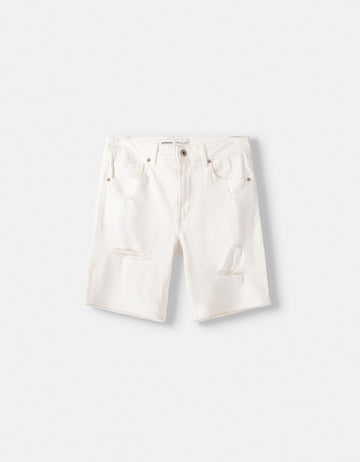 Bershka Calçoes De Ganga Com Rasgoes Branco