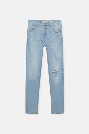 Pull&Bear Calças Jeans Skinny Fit Com Rasgões Azul médio