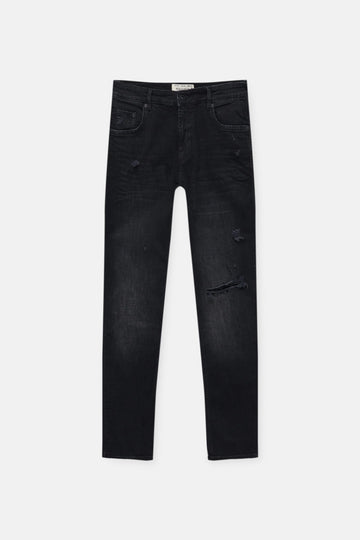 Pull&Bear Calças Skinny Fit Com Rasgões Preta