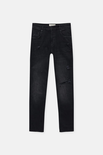 Pull&Bear Calças Jeans Skinny Fit Com Rasgões Preta