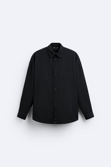 Zara Camisa Larga Com Efeito Plissado Preta