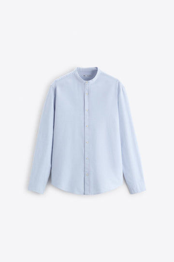 Zara Camisa Oxford Com Colarinho De Tira Azul