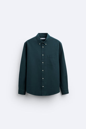 Zara Camisa Oxford Verde