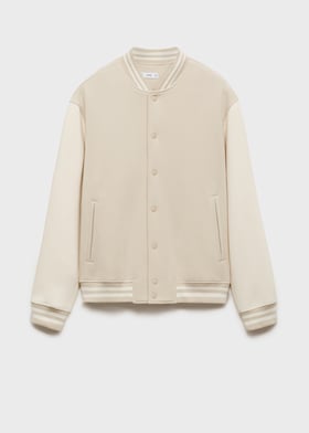 Mango Casaco Bomber De Algodão Com Contraste Bege