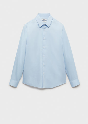 Mango Camisa Slim Fit De Algodao Azul