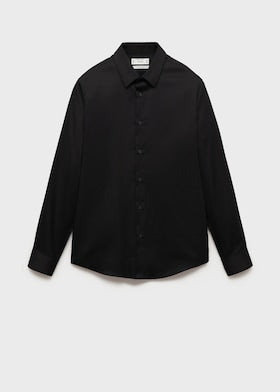 Mango Camisa Slim Fit De Algodao Preta