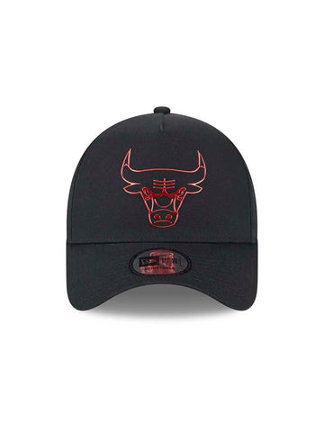 New Era Chapéu League Foil Pack A-Frame 9FORTY Chicago Bulls Preto Vermelho.