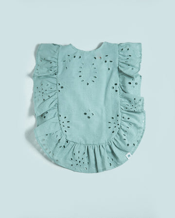 Siya Blusa Azul Bordada Com Folhos