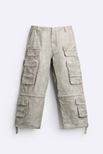 Zara Calcas Cargo Lavada Bege