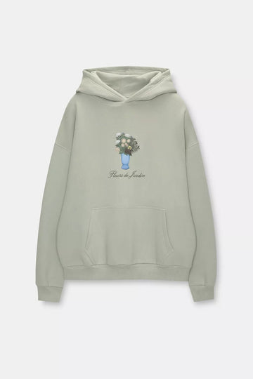 Pull&Bear Hoodie com Capuz Estampado Floral verde