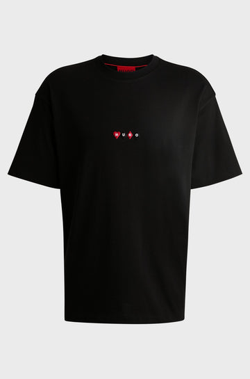 Hugo Boss T-shirt De Bordado Com Logotipo De Cartas De Baralho Preta