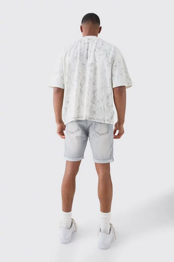Man Calções Denim Skinny Stretch Cinza