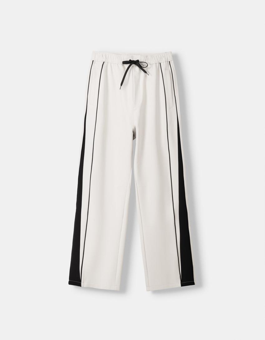 Bershka Calças Baggy Técnicas Brancas