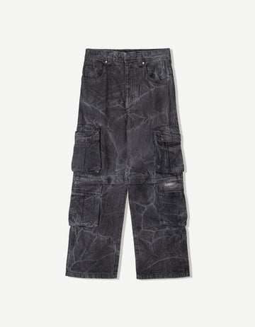 Bershka Calças Baggy Multicargo Acid Wash Preto