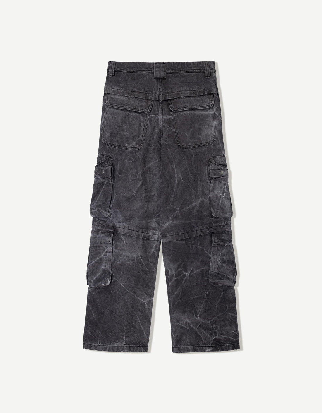 Bershka Calças Baggy Multicargo Acid Wash Preto