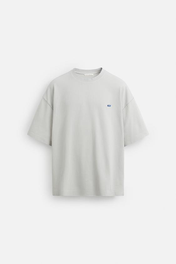Zara T-shirt De Estrutura Remendo Azul Claro