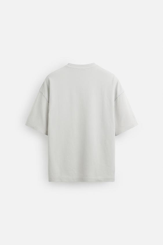 Zara T-shirt De Estrutura Remendo Azul Claro