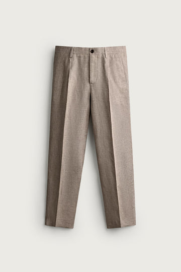 Zara Calça De Linho Regular Fit Creme-Areia
