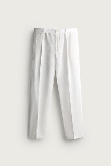 Zara Calça De Linho Regular Fit Branca