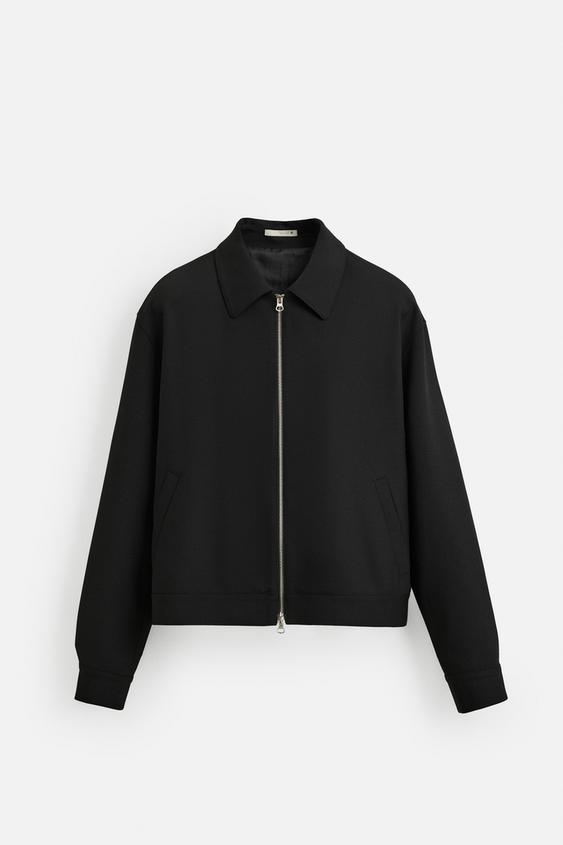 Zara Casaco Regular Fit Com Zip Preto