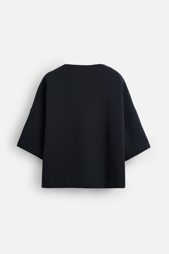 Zara Sweatshirt Tecnica Oversized Com Bolso Azul