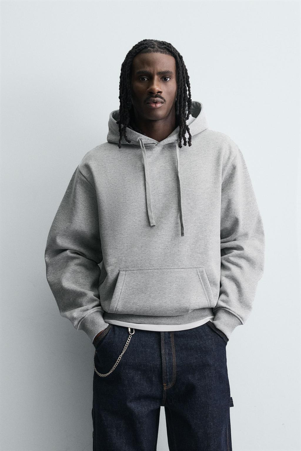 Zara Hoodie Com Capuz Heavyweight Cinza