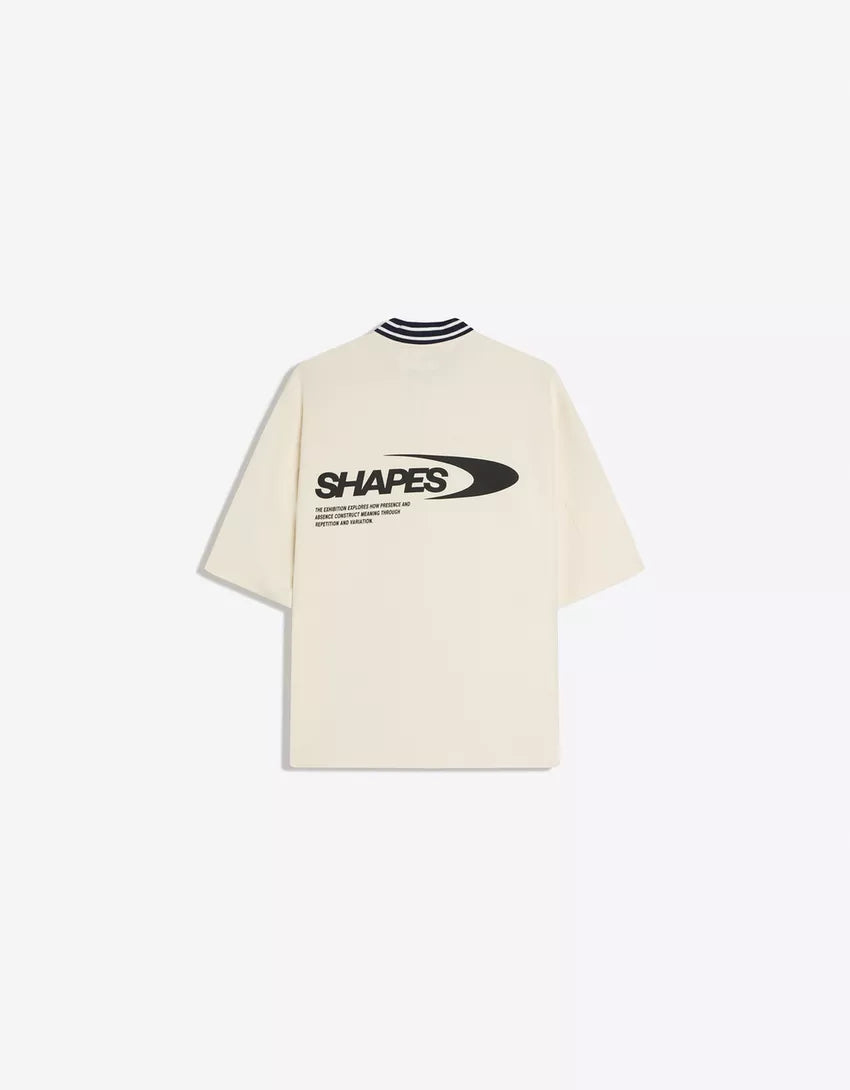 Bershka Camisa Manga Curta Box Fit Estampado Branco Cru