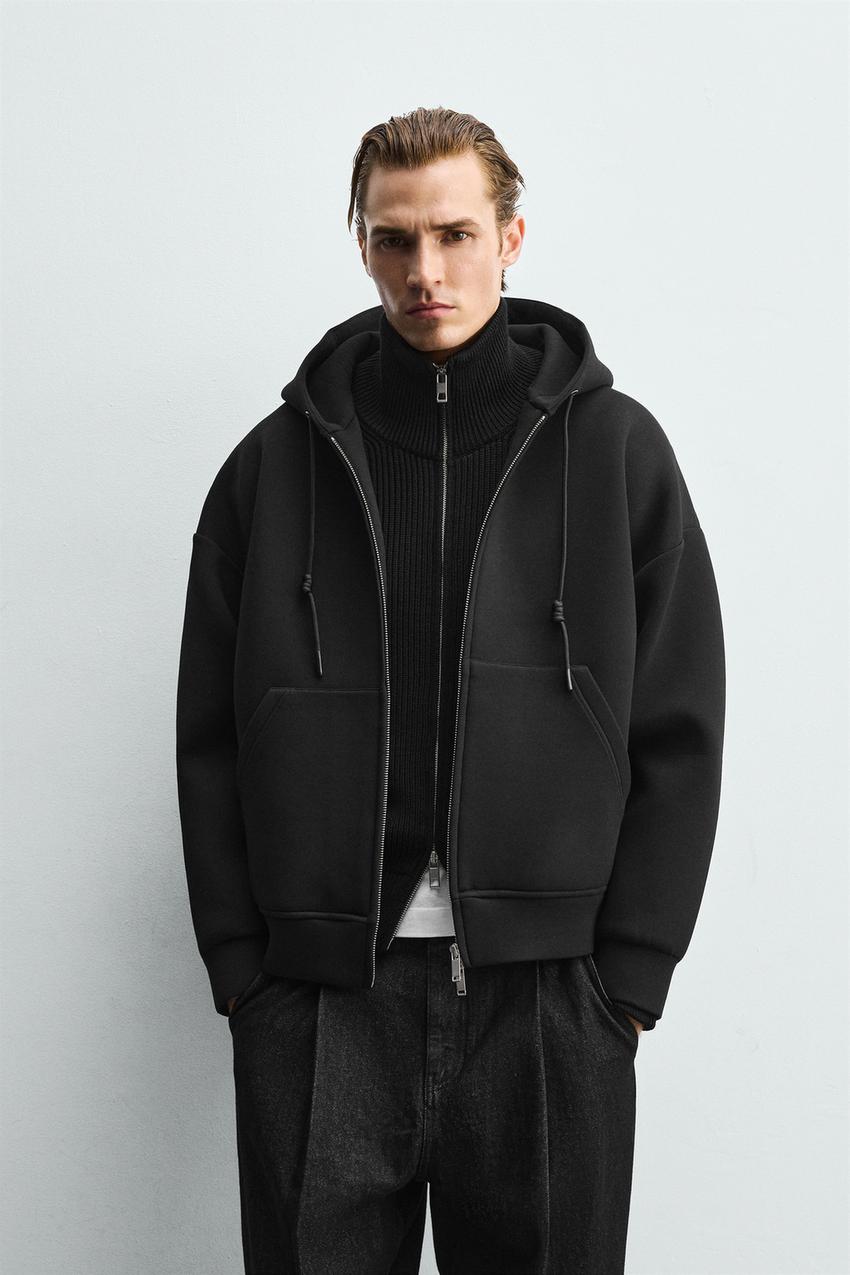 Zara Hoodie Técnica Relaxed Fit Com Capuz Preta